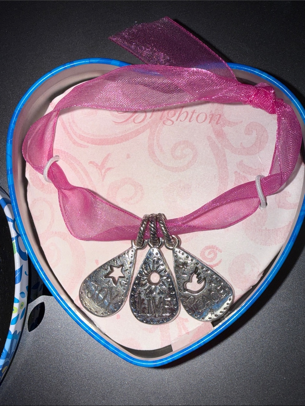 Brighton Silver Charm Necklace with Pink Ribbon